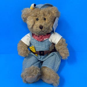 Russ Berrie Mr Fix It Plush 9 Inch Tan True Value Bear Denim Overalls Tool Belt