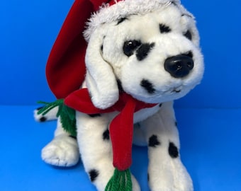 Ty Beanie Buddies Dalmatian 12 Inch White Black Christmas Santa Hat Scarf Dog