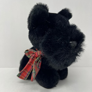 Vtg Hamleys Scottish Terrier Plush 8 inch Black Tartan Bow Dog Toy 1987 1993