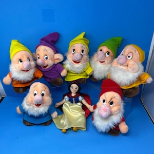 Disney-knuffelset 7 inch veelkleurig Sneeuwwitje en zeven dwergen vintage 8-delig