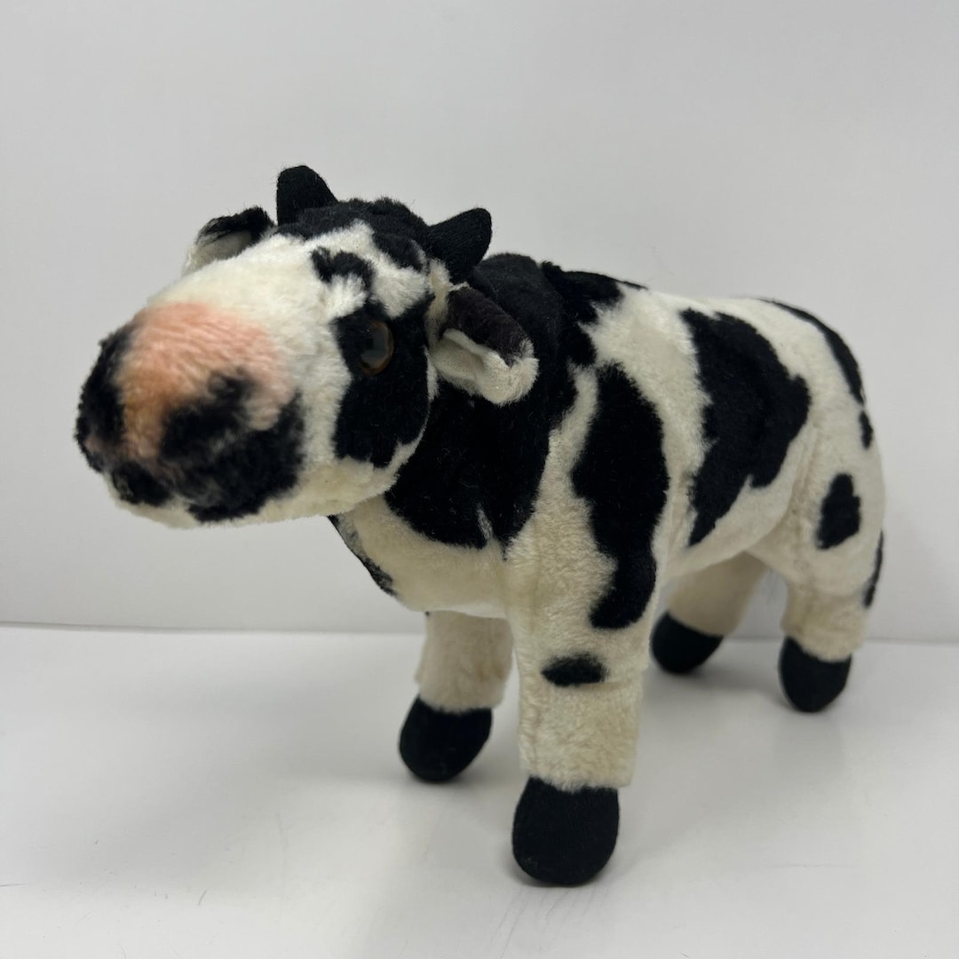 Vintage Cow Plush Stuffed Animal White Black Spotted Farmhouse Toy 12 ...