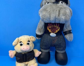 Harley Davidson Plush Lot 5 and 10 inch Multicolor Biker Pig and Dog Vintage 90s