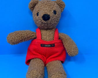 Orsetto di peluche vintage Gund Gear con sonaglio, 23 cm, marrone, in sherpa, giocattolo imbottito, 1986