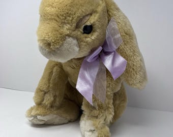 Commonwealth Tan Bunny Rabbit Plush 16 Inch Purple Bow 2006 Stuffed Animal Beanb