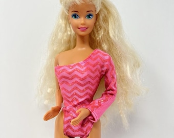 All American Barbie Doll Reebok Edition 1990's Blonde Hair in Pink Swimsuit
