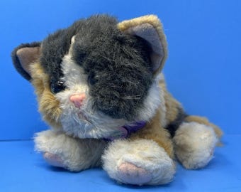 TYCO Kitty Kitty Kittens Calico Cat Peluche 1993 7" gris blanc ronronnement hochet rare