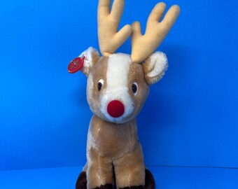 Russ Berrie Plush Reindeer 14 inch Tan Vintage Musical Wind Up Rudolph 367