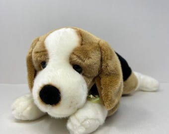 Russ Berrie Beagle Pluszowy 10-calowy trójkolorowy rzadki oryginalny egzemplarz prototypu psa