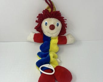 Klaun z muzycznym sznurkiem do łóżeczka pluszowa zabawka dla niemowląt Vintage 1988 Prestige Toy