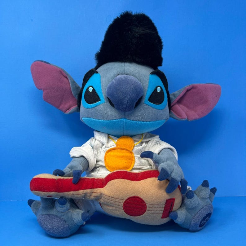 Disney Pluszowy Niebieski Elvis Presley Lilo i Stich Pluszowa Gitara Rock N Roll Ekskluzywna zdjęcie 1