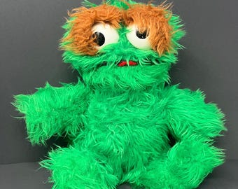 Knickerbocker Oscar the Grouch Plush 12 Green Vintage Sesame Street Brown Hair