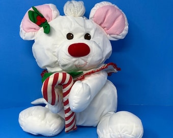 Peluche Puffalump di Fisher Price, topo bianco da 25 cm, bastoncino di zucchero natalizio in nylon