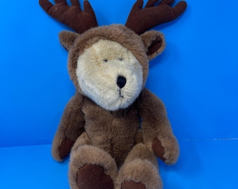 GAC Orsacchiotto di peluche con costume da alce, 30 cm, marrone, vintage 1998, giocattolo di peluche.