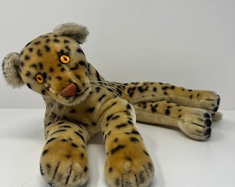 Vtg Steiff Ocelot Ozelot Leopard Plush Mohair 12 Inch Lying Big Cat Orange Eyes