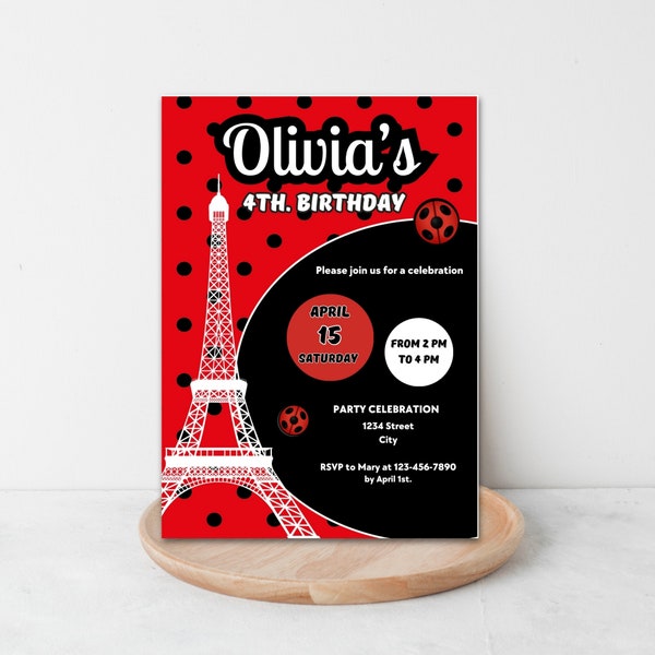 Invitation d’anniversaire coccinelle modifiable, invitation d’anniversaire Lady Bug, invitation imprimable Lady Bug