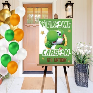 Yoshi Welcome Sign, Yoshi Birthday, Instant Download, Yoshi Party, Super Mario Birthday Party, editable Welcome Sign, Printable Yoshi