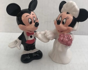 Disney Wedding Cake Toppers zout peper shakers mickey mini bruid bruidegom in originele verpakking ONGEBRUIKTE VINTAGE jaren 1980 ZELDZAAM Nieuw