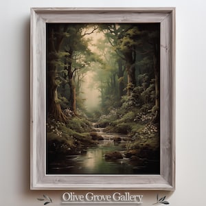 Enchanted Forest Oil Painting - Mystical Woodland Scene with Waterfalls and Lush Greenery, Fantasy Wall Art for Nature Lovers and Home Decor