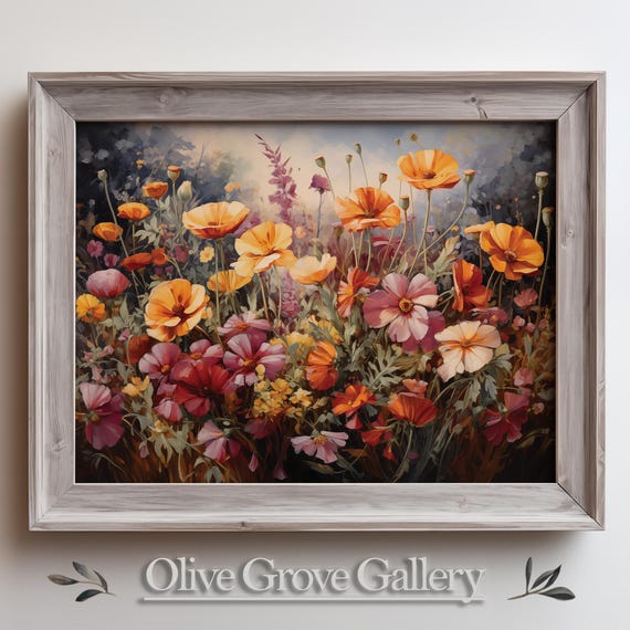 Bold Floral Wall Art Orange Red Poppies Digital Painting Vibrant Wildflower Garden Print Summer Bloom Artwork Colorful Nature Flower Scene