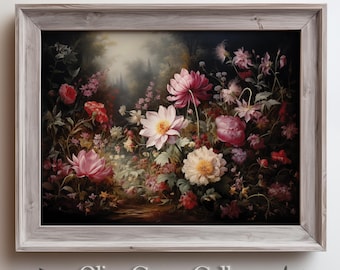 Enchanted Lush Garden Floral Artwork | Vibrant Botanical Wall Decor | Colorful Digital Flower Art Painting for Nature-Inspired Home Décor
