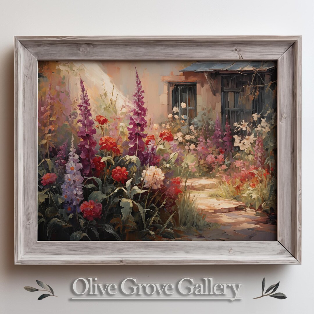 Charming Cottage Garden Wall Art | Vibrant Floral Pathway Painting ...