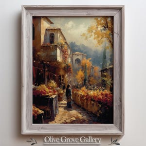 Mediterranean Street Market Painting: Italian Village Art (Digital Download)