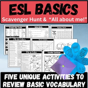 ESL Classroom & Homeschool Vocabulary and Question Review Activities for Beginners – Engaging Worksheets, Games, Crafts| Low-Prep Resources