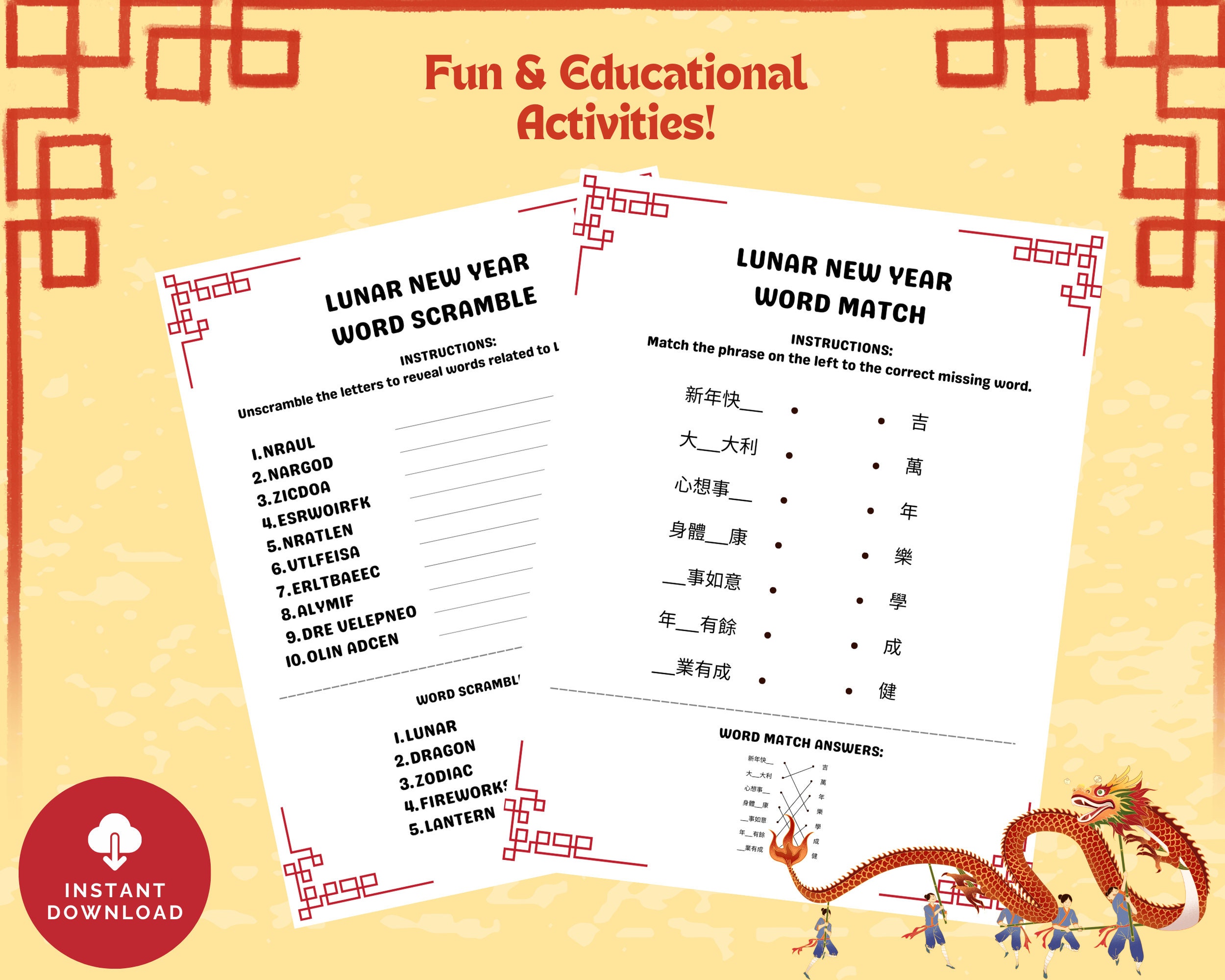 Chinese New Year Printable, Lunar New Year Activity Bundle, Year of the ...