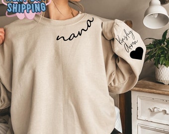 Custom Nana Sweatshirt with Kid Name on Sleeve, Personalized Mom Sweatshirt, Minimalist Momma Sweater, Mothers Day Gift, Gift for Her