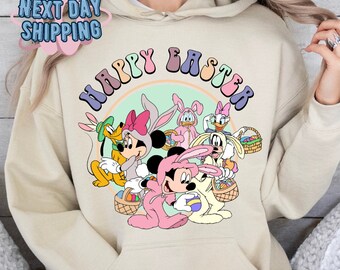 Retro Disney Happy Easter Hoodie, Disney Easter Sweatshirt, Vintage Easter Day Gifts, Disney Egg Hunt Sweatshirt, Disney Family Easter Trip