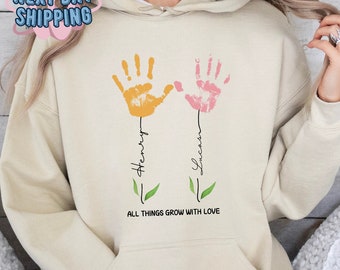 Custom Watercolor Handprint Sweatshirt, Mothers Day Gift, Mommy and Me Matching, Personalized Handprint Hoodie, Baby Mom Sweat, Toddler Mom