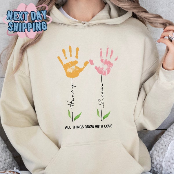 Custom Watercolor Handprint Sweatshirt, Mothers Day Gift, Mommy and Me Matching, Personalized Handprint Hoodie, Baby Mom Sweat, Toddler Mom
