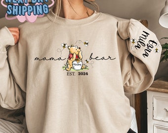 Sweat personnalisé famille ours, maman est avec nom d'enfant sur la manche, sweat à capuche personnalisé pour maman, cadeau fête des mères, t-shirt nouvelle maman