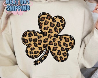 Leopard Shamrock Sweatshirt, Lucky Season Hoodie, Shamrock Lover, St Patricks Day Women Sweatshirt, Leopard Patterned Shamrock Sweatshirt