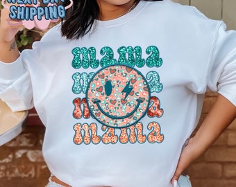 Sudadera Mama Smile, Regalo del Día de las Madres, Camiseta de mamá, Sudadera con capucha de mamá, Regalo del Día de las Madres, Suéter amante de mamá, Sudadera con capucha retro de mamá, Camiseta de sonrisa y corazones