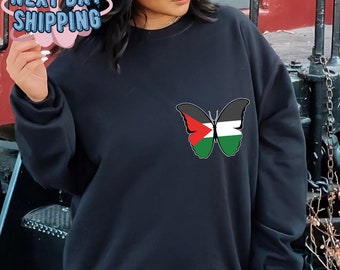 Felpa con farfalla Palestina gratuita, maglione con bandiera della Palestina, maglietta del genocidio, questione delle vite palestinesi, felpa con cappuccio per i diritti civili umani, maglietta di Gaza