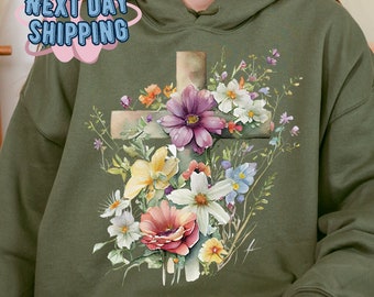 Wildflower Cross Design Sweat, Easter Day Hoodie, Kids Easter, Religious Sweatshirt, Gifts For Christians, Faithful Family Sweater