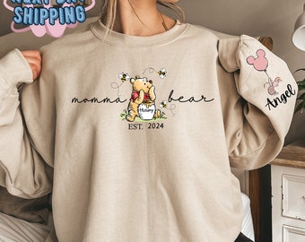 Benutzerdefiniertes Namens-Mamma-Bär-Sweatshirt, Mama Est mit Kindernamen auf dem Ärmel, personalisiertes Nana-Hoodie, Muttertagsgeschenk, neues Papa-T-Shirt