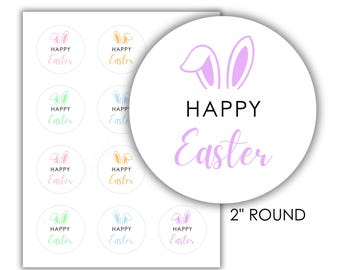 Printable Easter Stickers 2 Inch Round Happy Hoppy Easter Bundle