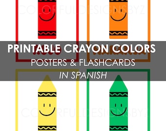 Spanish Colors Crayon Flashcards & Posters | Printable Color Recognition PDF | Bilingual Classroom Decor | Spanish Learning Printables