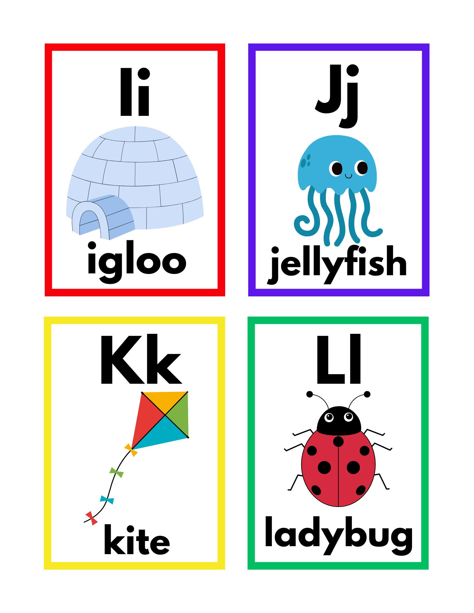 Printable Alphabet A to Z Flashcards Early Learning Colorful ABC