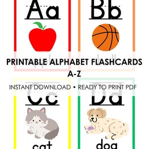 Flashcards imprimables de l'alphabet de A à Z | Apprentissage précoce | Activité Alphabet | Flashcards ABC colorés | PDF de 7 pages | Couper en 26 cartes