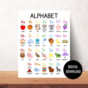 Poster dell'alfabeto per bambini / Tabella ABC stampabile / Modello Canva modificabile / Apprendimento prescolare e istruzione parentale / Download immediato PDF 8,5"x11"