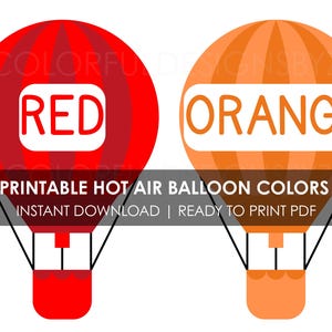 Printable Hot Air Balloon Theme Colors | Early Learning | Learning Colors | Color Words | Rainbow Classroom | 11 Colors | Instant Download