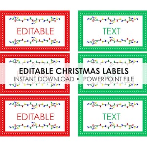 Bewerkbare naamkaartjes kerstverlichting, cadeaukaartjes, labels | Feestdagensjabloon | 2 maten | DIY kerstafdrukbaar | PowerPoint direct downloaden