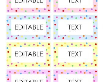 Editable Tags & Labels Printable - Polka Dot Theme - 4 Colors - Instant Download PowerPoint Template