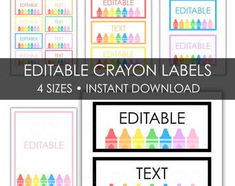 Editable Crayon Classroom Labels – Pastel & Black Border – 4 Sizes – Name Tags, Bin Labels, Organization – PDF + PowerPoint Instant Download