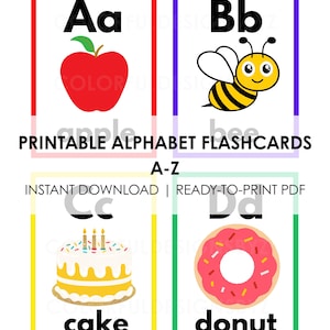 Printable Alphabet A to Z  Flashcards | Early Learning  | Colorful ABC Cards | Classroom & Homeschool ABC Display | PDF Instant Download