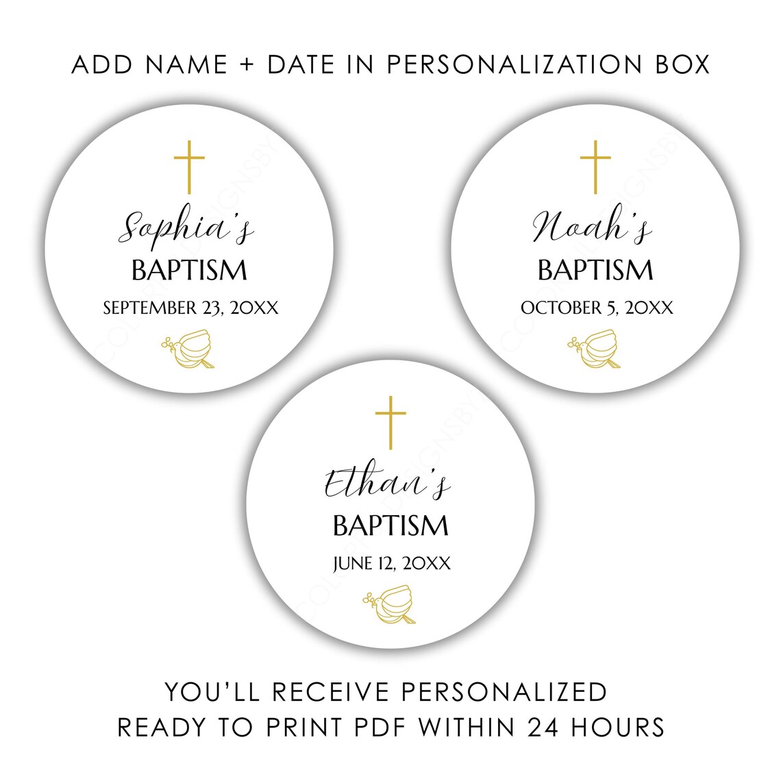 Personalized Baptism Printable Tags – 2 Inch Round Stickers – Catholic ...