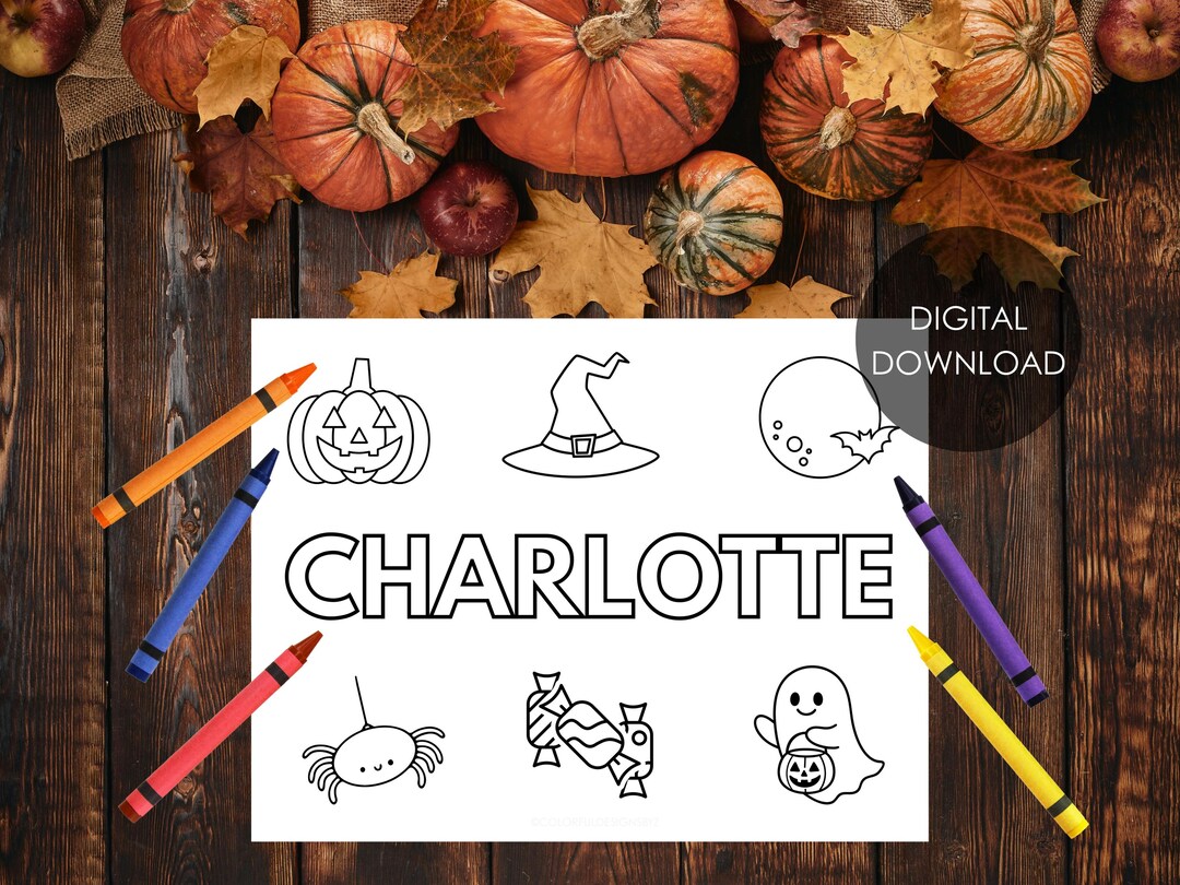 Editable Halloween Coloring Page Canva Template | Personalized Name ...